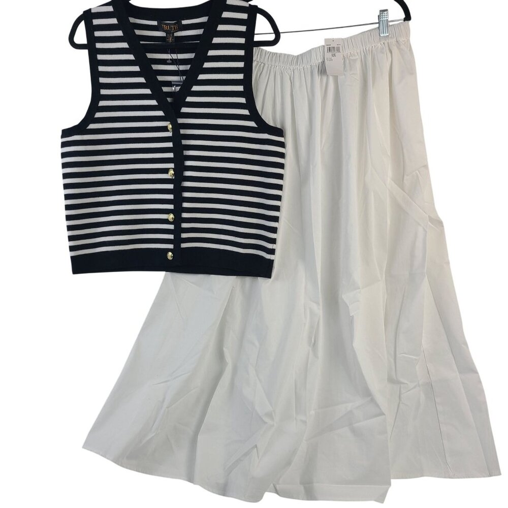 Truth By Republic Womens Striped Knit Vest & Maxi Skirt Set Sz XL Black/White